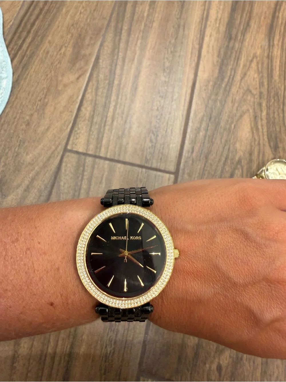 Michael Kors Black and Gold Crystal Bezel Watch